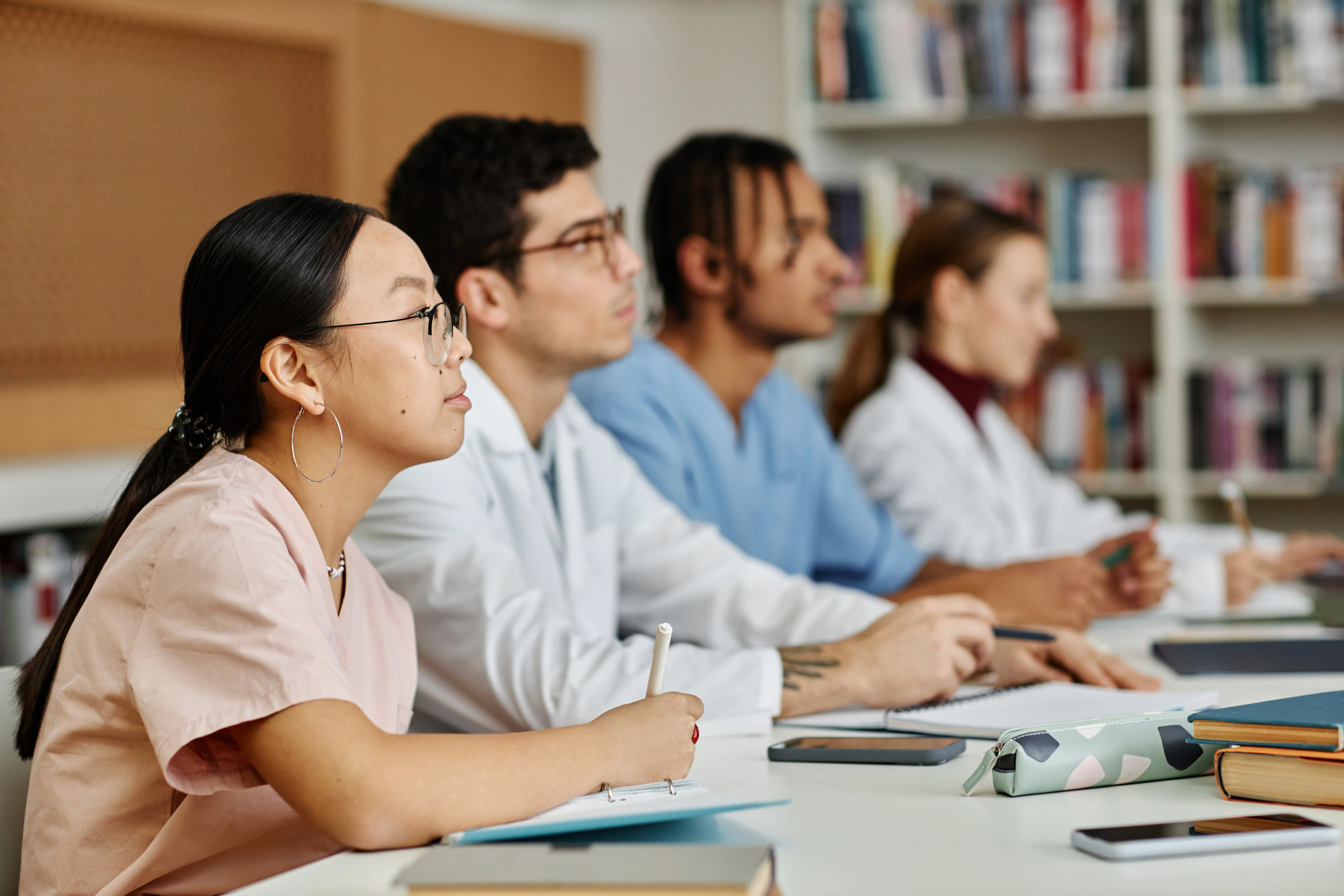 Healthcare students learning together